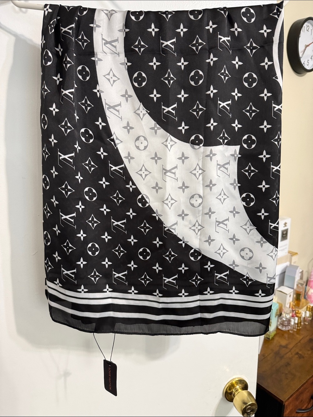 Black & White Monogram Silk Shawl